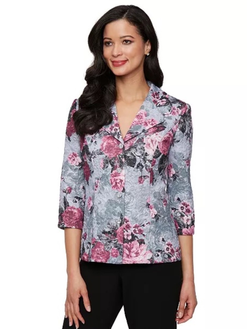 NWT Alex Evenings 3/4 Sleeve Printed Jacquard Jacket - size MP